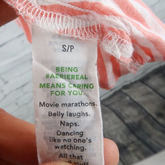 AERIE ORANGE & WHITE STRIPE BABYDOLL CROPPED TOP WITH SHOULDER TIE DETAIL SIZE S - Picture 3 of 5